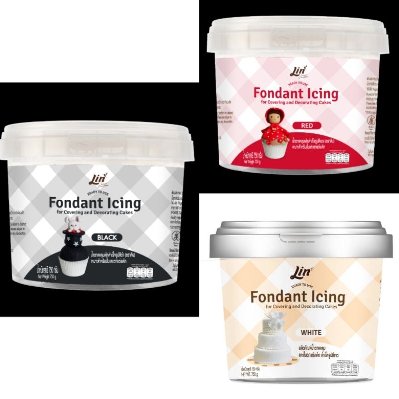 Lin Premium Fondant Icing 750 กรัม // ลินฟองดอง น้ำตาลคลุมเค้กสำเร็จรูป สีขาว สีแดง สีดำ