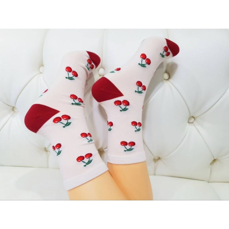 ถุงเท้าลายเชอรี่ 1 คู่ สีชมพู💗🧦🍒#socks #cheery #ถุงเท้าลายเชอรี่