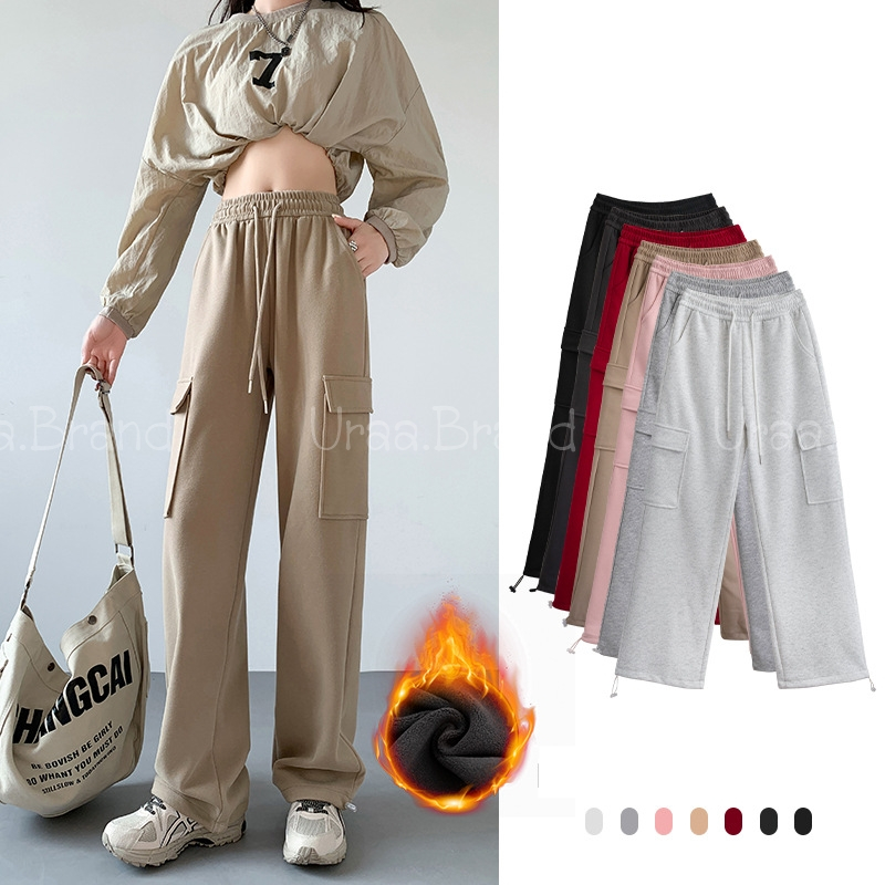 ใส่ได้ 2 แบบ / 7 สี กางเกงวอร์มบุขน กางเกงขายาวบุขน รุ่น 2Style Chill With Bag กันหนาวติดลบ หนานุ่ม