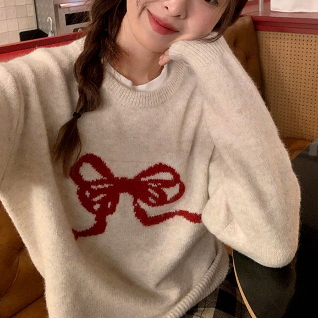(พร้อมส่ง) Clothestoryy - Ribbon Knit Sweater เสื้อสเวตเตอร์ ไหมพรม ลายโบว์