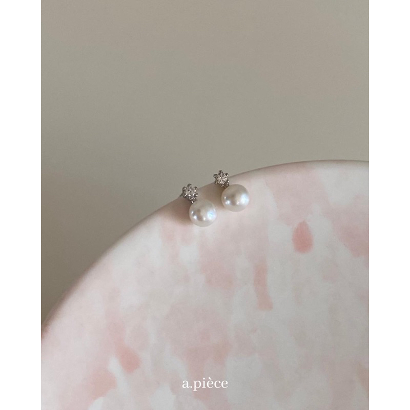 A.piece  ต่างหูมุกแท้ เงินแท้ [all silver 925] Gem pearl earrings