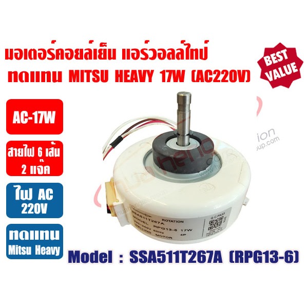 มอเตอร์คอยล์เย็น แอร์วอลล์ไทป์ ทดแทนมิตซู เฮฟวี่ ดิวตี้ Mitsu Heavy 9000-13000BTU (สีขาว) AC-17W (220-240V) รุ่น SSA511T