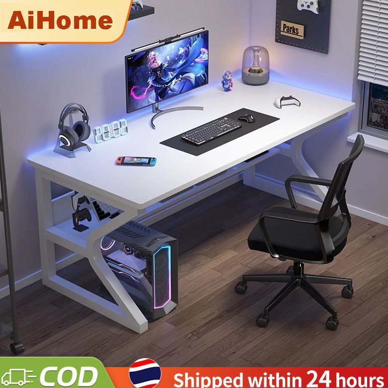AiHome 100/120CM โต๊ะทำงานไม้ โต๊ะคอมพิวเตอร์ Computer Desk 2ชั้นพร้อมชั้นวางของ（โต๊ะเท่านั้น）