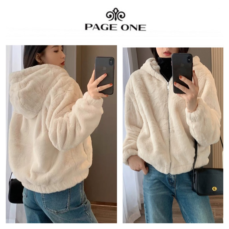 เสื้อฮู้ดขน fluffy faux fur ขนฟูหนานุ่ม ทรงบอมเบอร์ bomber แบรนด์ PAGE ONE (wy1206)