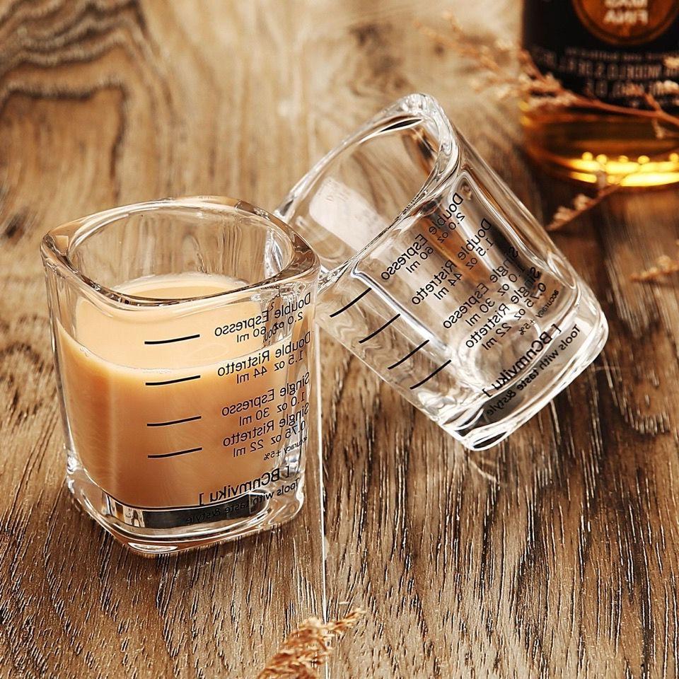 แก้วช็อตกาแฟเหลี่ยม หนาพิเศษ ความจุ: 100 ml (เส้นตวง 60 ml)