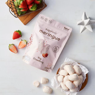 เมอแรงค์ สูตรไม่เติมน้ำตาล คีโต รส Very Strawberry (Sugarless) คีโตแท้ 100% ขนมคีโต ขนมคลีน keto meringue เมอแรงค์คีโต