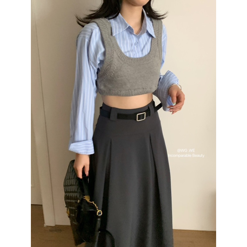 PP63 เสื้อครอปเชิ้ตแขนยาวมาพร้อมกั้กตัวนอก เย็บติดกัน - รูปที่ 3