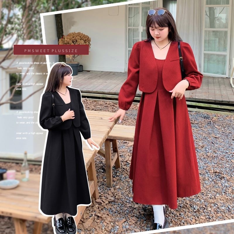 [ อกถึง 49" ] : PMP2235 : พรีออเดอร์ เสื้อผ้าไซส์ใหญ่ คนอ้วน สาวอวบ ชุดเซตสองชิ้น ชุดกระโปรง ชุดทำงาน