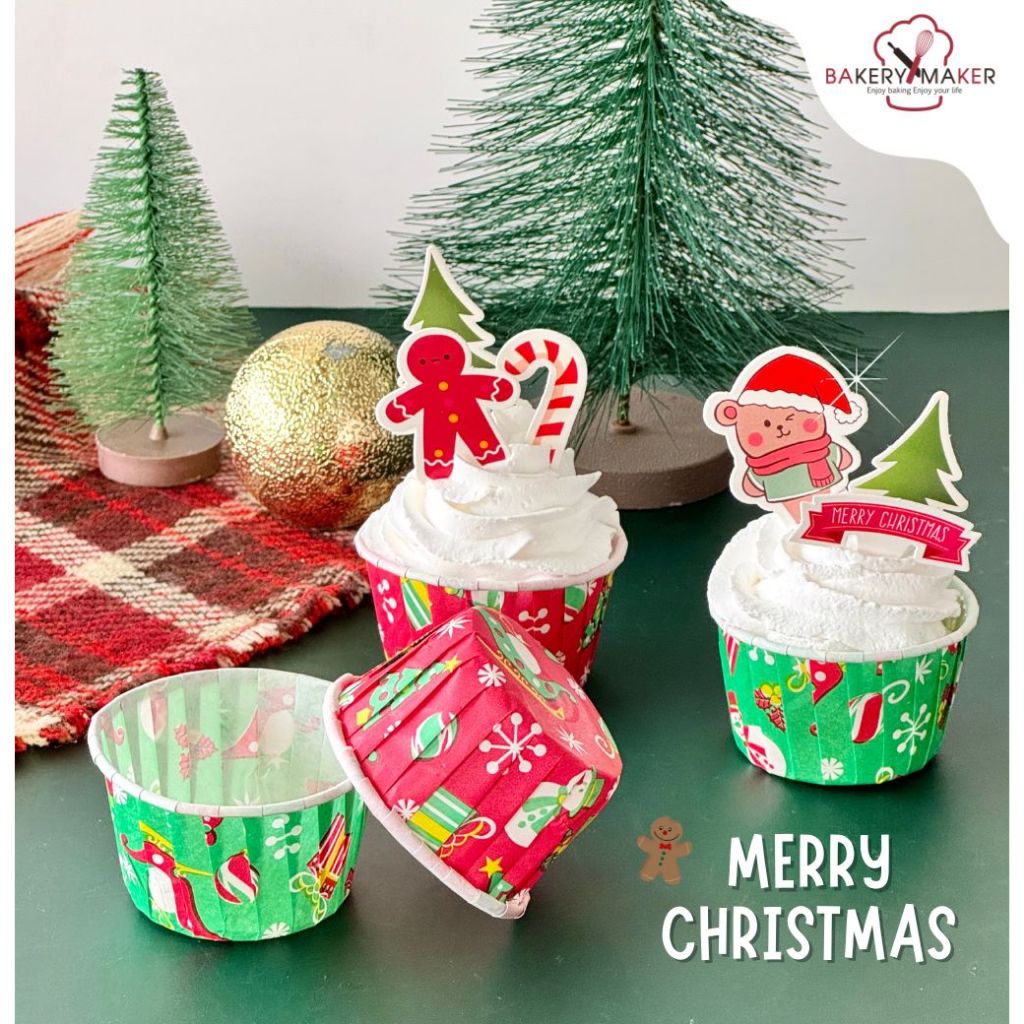 ถ้วยคัพเค้ก Christmas คละสีเขียว,สีแดง 50 ใบ