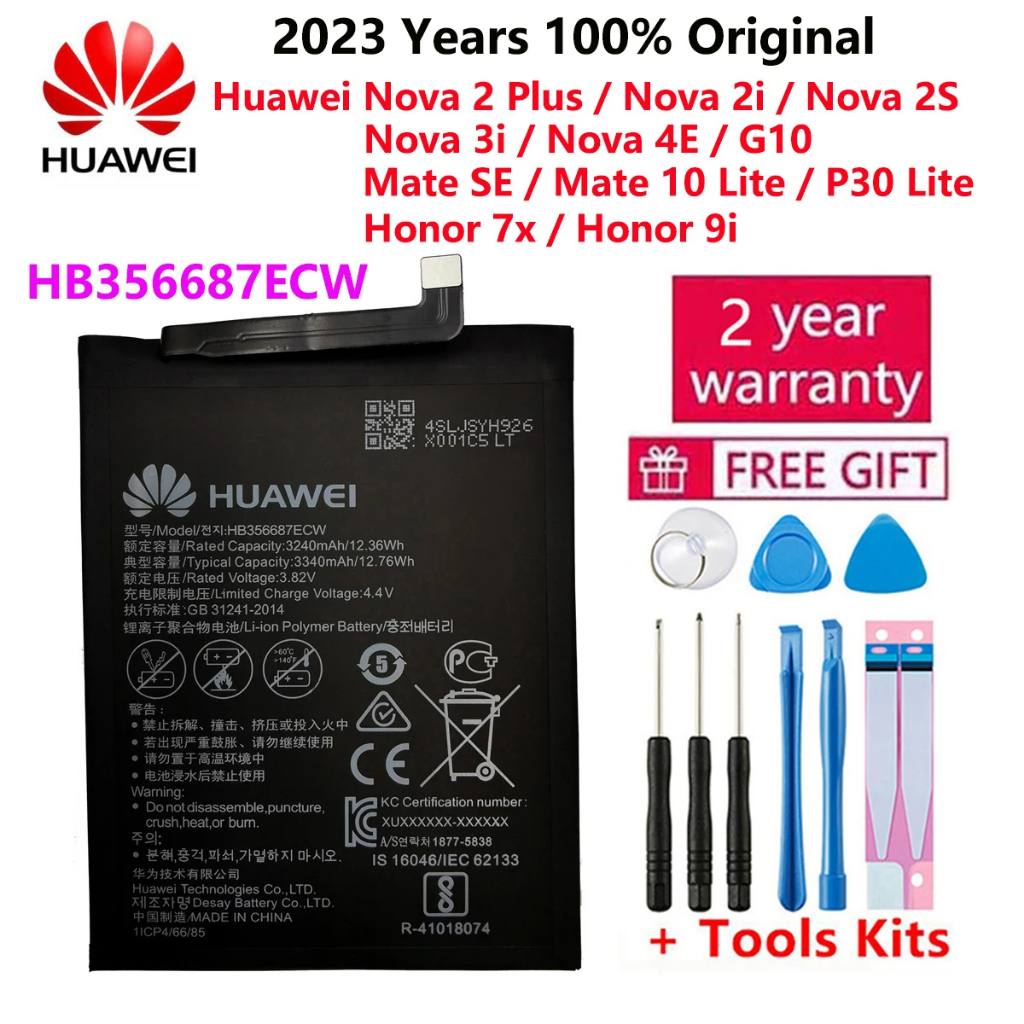 100%ต้นฉบับ[HB356687ECW]แบตเตอรี่สำหรับ Huawei Nova2i / 2s/Plus/Nova3i Mate 10 Lite/Honor 7Xเปลี่ยน3340mAh+เครื่องมือ