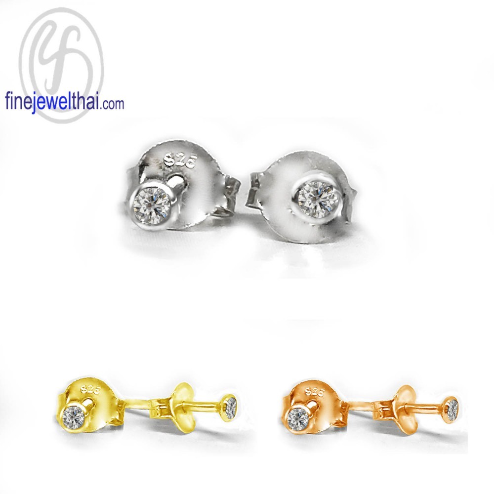 ต่างหูเพชรCZ-ต่างหูเงินแท้-Diamond-CZ-Silver-Earring-E1098cz