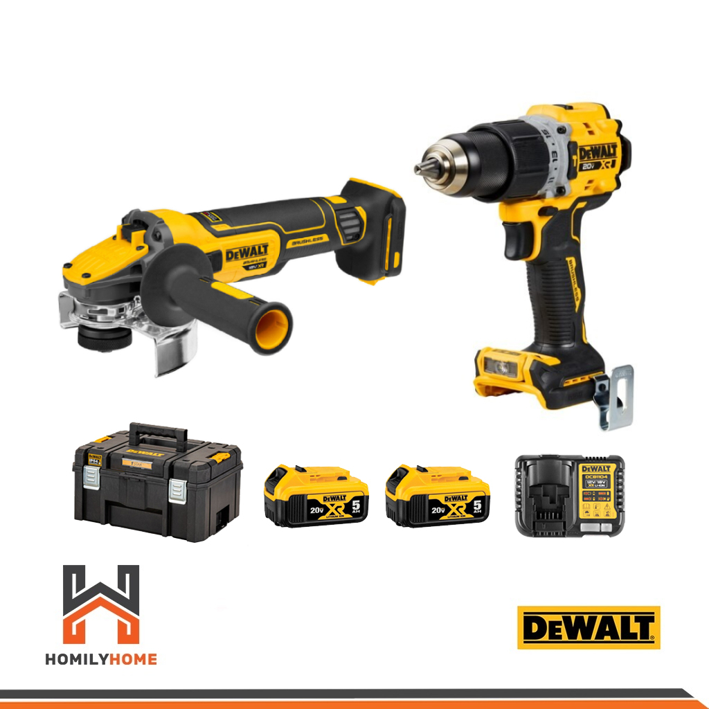 ส่งฟรี!! DEWALT สว่านกระแทกและเครื่องเจียรไร้สาย ไร้แปรงถ่าน 20V Max รุ่น DCK2216P2T (DCD805+DCG409)