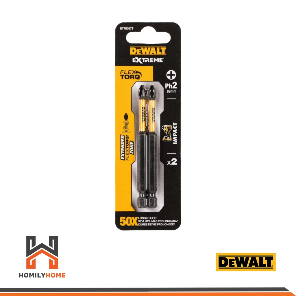 DEWALT ดอกไขควง PH2 FLEXTORQ ขนาด 89 มม 2 ชิ้น รุ่น DT70567T-QZ DT70567T