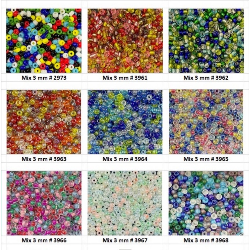 Mix 8/0 (3mm) ลูกปัดแก้ว Miyuki เม็ดบีด เม็ดทราย Seed Beads (MIX Beads คละรวมสี)
