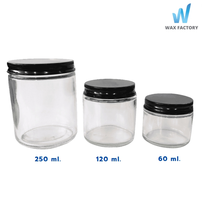 ขวดโหลแก้วใส ใส่เทียนหอมพร้อมฝา มีให้เลือก 4  สี ขนาด 60, 120 , 250 ml. (คุณภาพส่งออก)