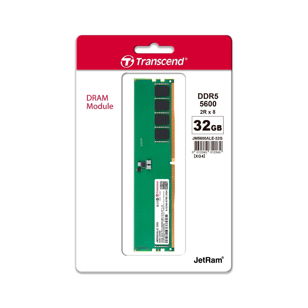 Transcend RAM-Memory DDR5-5600 Long-DIMM 32GB รับประกันตลอดอายุการใช้งาน-มีใบกำกับภาษี JM5600ALE-32G