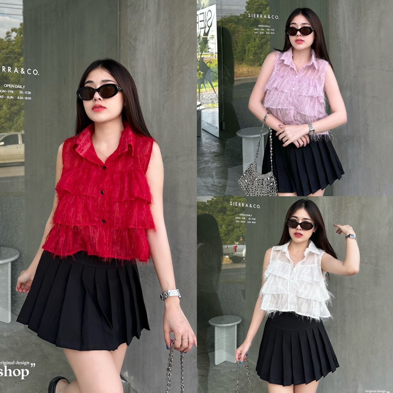 🔆Sunny🔆เสื้อแขนกุดขนฟรุ้งฟริ้งระบายชั้นๆ✨ งานมาใหม่ 5Color