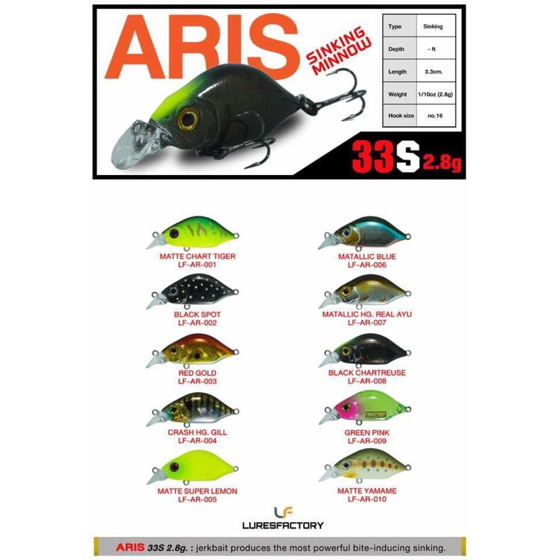 เหยื่อปลั๊ก ARIS 33 S 2.8g. (จม) สี green pink LF-AR-009