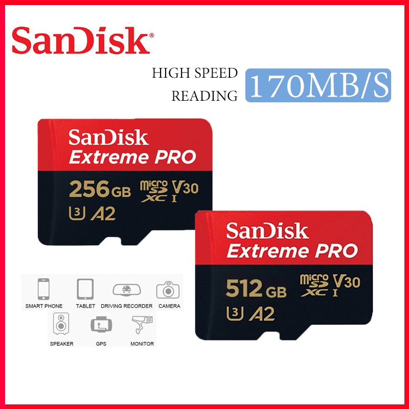 SanDisk memory card Extreme Pro microSDXC 512GB/256GB/128GB เมมใส่กล้องหน้ารถ เมมโมรี่การ์ดกล้องติดรถยนต์ sdcard