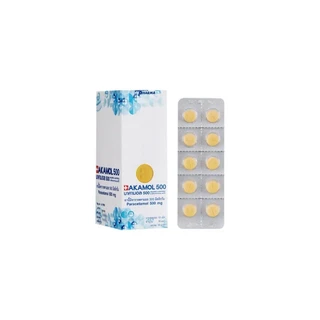 BAKAMOL กล่องเล็ก 10แผง แผงละ 10 เม็ด บาคามอล 500mg. พาราเซตามอล แก้ปวด ลดไข้