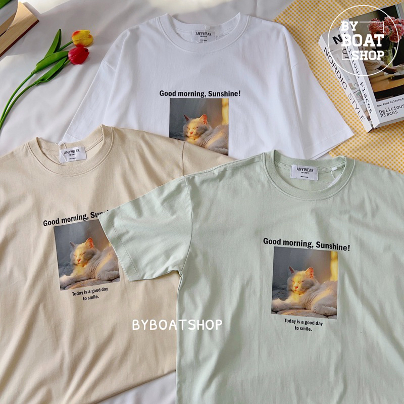 เสื้อยืด oversize สกรีนลาย Good morning, Sunshine ☀️ (ผ้าคอตตอน สกรีนแบบ DFT)