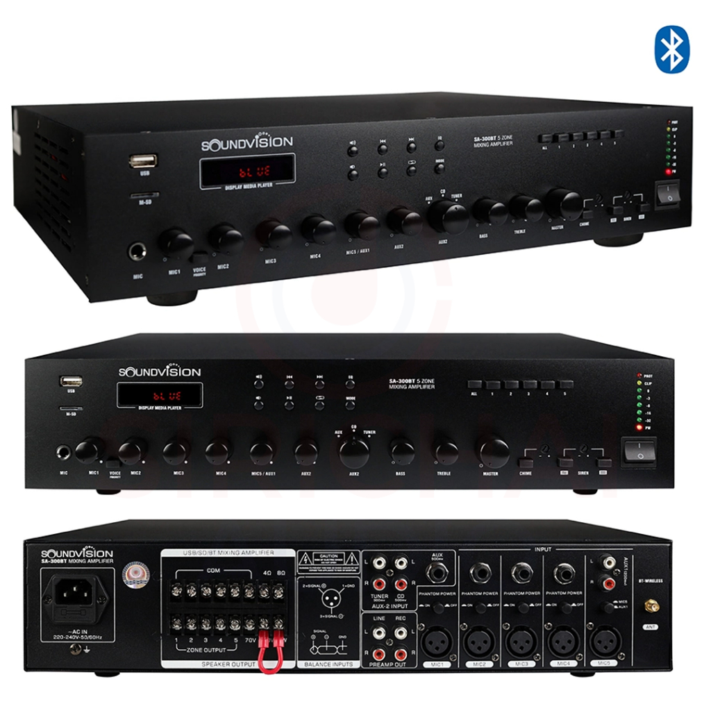 เครื่องขยายเสียง5โซน300วัตต์ SOUNDVISION รุ่น SA300BT มีฟังก์ชั่น BLUETOOTH และ USB/SD player