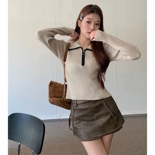 ส่งทันที Cici(NO. 9A133)เสื้อเเขนยาวคอปกไหมพรม ดีเทลซิปรูดหน้าอก ผ้าหนา เหมาะกับฤดูหนาว สไตล์ฝรั่งเศษ