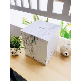 กระปุกออมสินไม้ลายไม้สักทอง และลายหินอ่อน กล่องไม้จริงกล่องTipbox ขนาด15*15*15ซม.