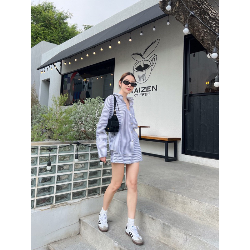 stripe04 เสื้อเชิ้ต oversized กระโปรง
