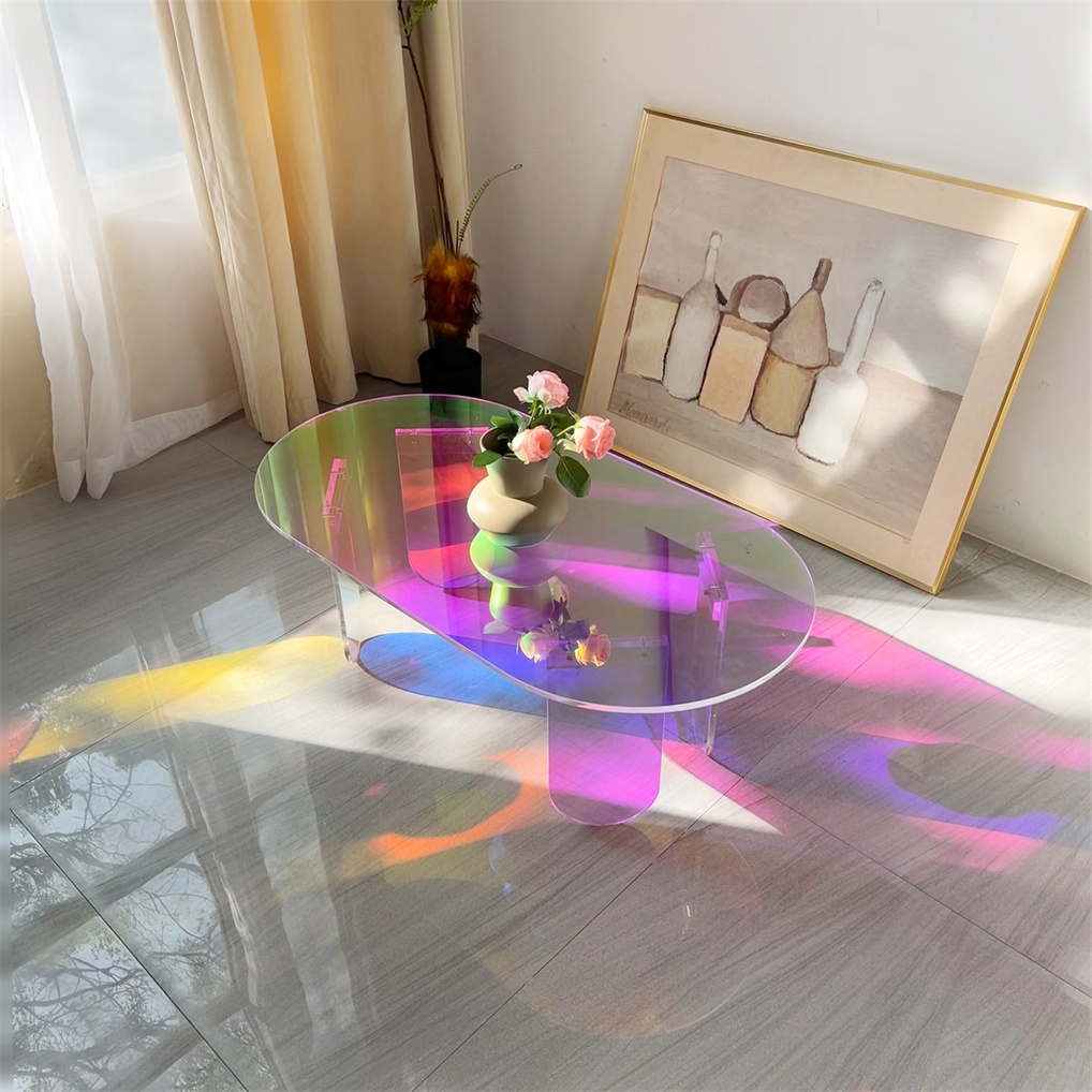 Artloge โต๊ะกาแฟใส โต๊ะกลาง อะคริลิค สีรุ้ง โฮโลแกรม Rainbow Acrylic Table with PVC table cover