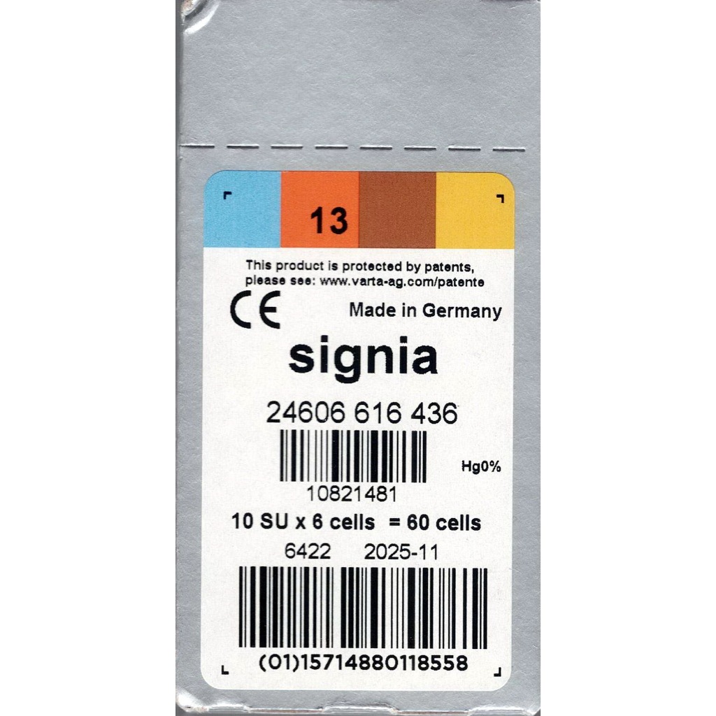 ถ่านเครื่องช่วยฟัง Signia 13(สีส้ม)สดใหม่ ไฟเต็ม ของแท้ (Signia HA Battery 13) - รูปที่ 2