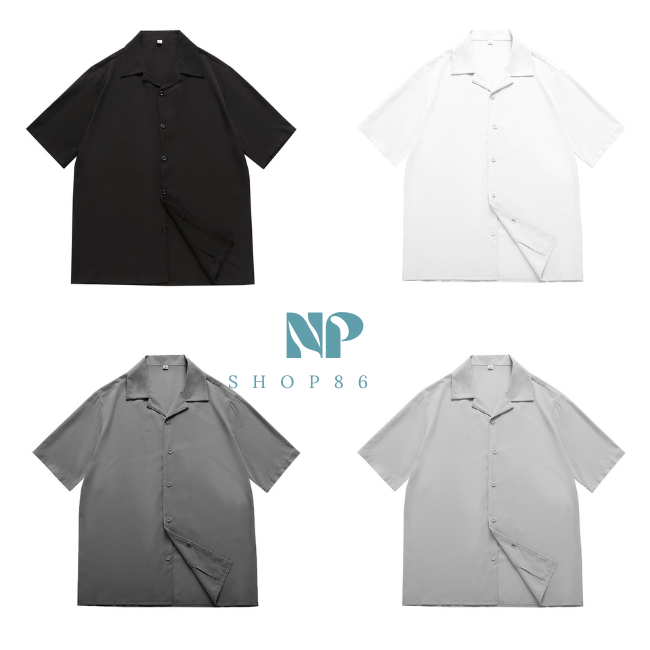 เสื้อเชิ้ตแขนสั้น สไตล์เกาหลี สีพื้น unisex สี ดำ ขาว เทาอ่อน เทาเข้ม
