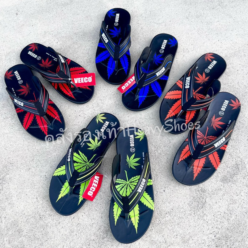 ลูกค้าใหม่ 1 บาท🔸รองเท้าแตะหูคีบ🔸ลายใบกัญ แบรนด์Veeco ใส่สบายตามสไตล์วัยรุ่น