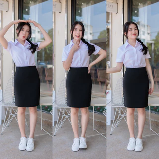 กระโปรงนักศึกษา ทรงเอผ่าหลัง เอว 23- 34”ความยาว 20” 22” 24” 26” ผ้าฮานาโกะผ้ายืดใส่สบายไม่อึดอัด