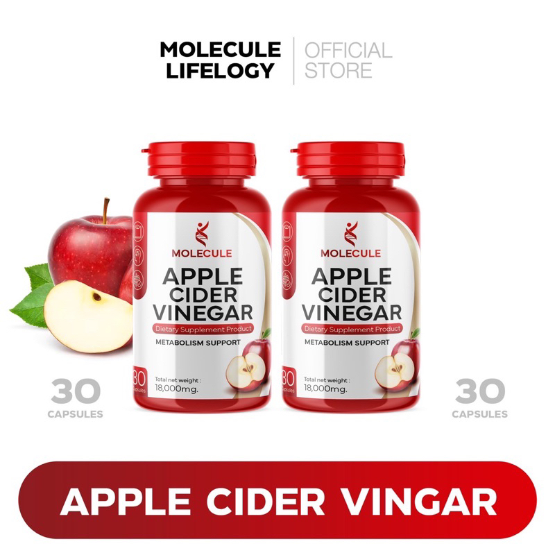 Molecule Apple cider vinegar 1 แถม 1 รวม 60 แคปซูล โมเลกุล แอปเปิ้ลไซเดอร์ รูปแบบเม็ด ทานง่าย น้ำตาลสูง เพิ่มจุลินทรีย์