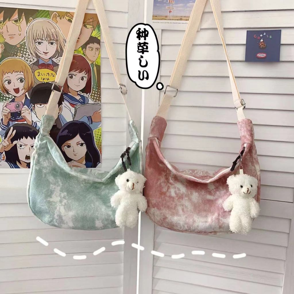 (พร้อมส่ง)CRJ141กระเป๋าสะพายไหล่ผ้าแคนวาสสไตล์ญี่ปุ่นสไตล์ฮาราจูกุ ulzzang messenger bag