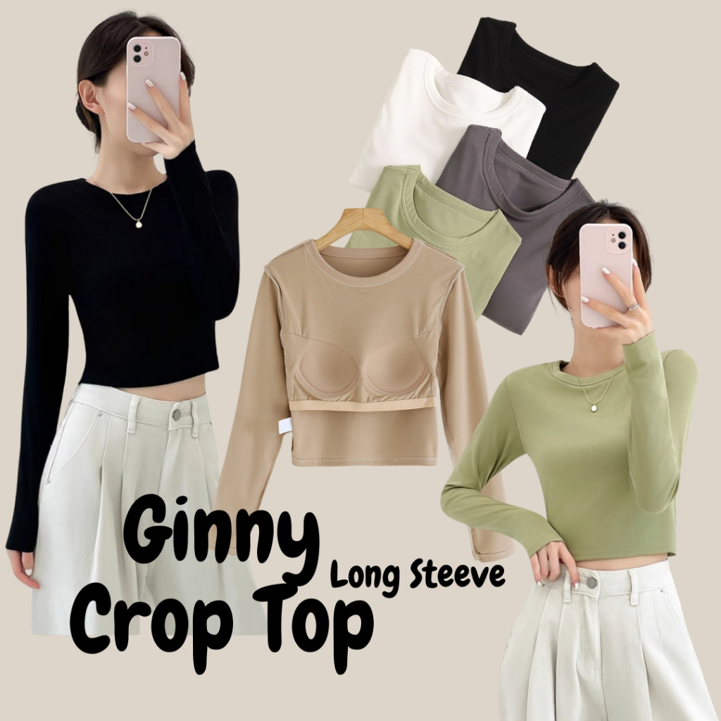 Ginny Long Sleeve Crop Top เสื้อครอป แขนยาว มีซัพฟองน้ำ 2in1 มีบราในตัว