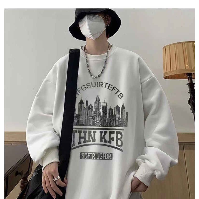 เสื้อกันหนาวผู้ชายแขนยาว โอเวอร์ไซส์ สไตล์ญี่ปุ่น เสื้อผ้าฤดูใบไม้ร่วง #014