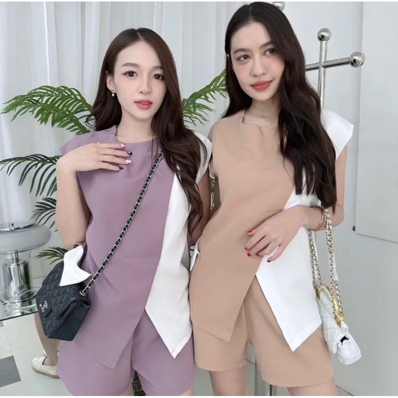 Basicsbysita | L865 - จัดให้กับชุดเซ็ต เสื้อแขนกุด+กางเกงขาสั้น