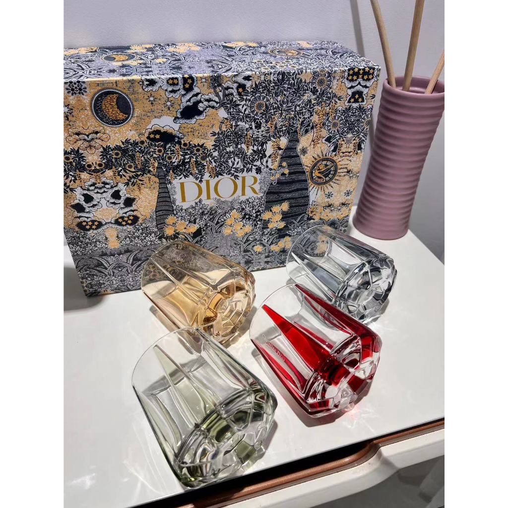 Dior Austrian Crystal glass Classic plaid hand-painted premium water glass glass whisky glass