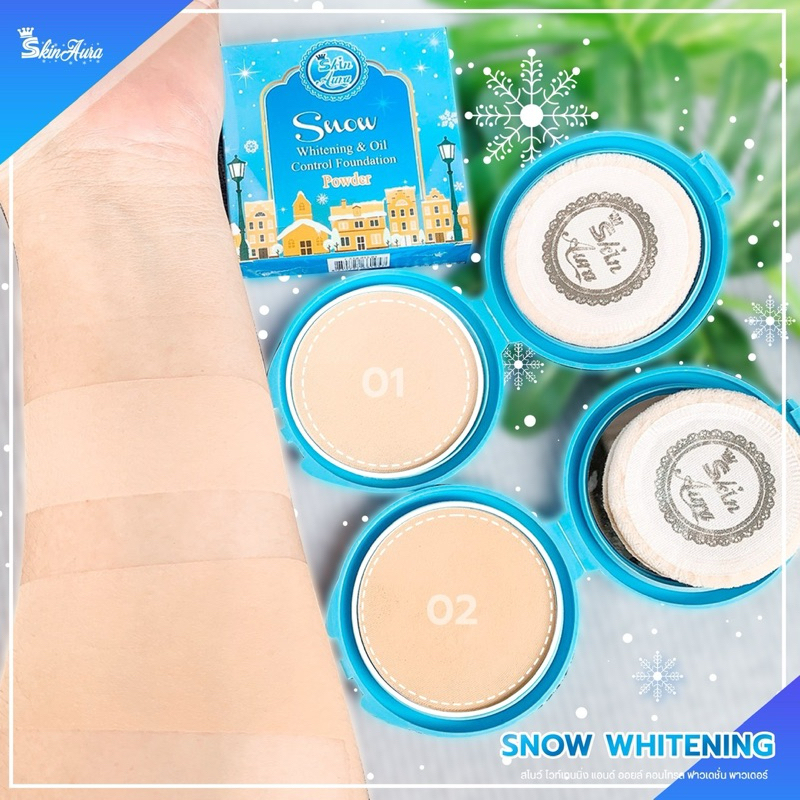 (3 แถม 3) แป้งสกินออร่า แป้งพัฟผสมรองพื้น ปกปิด คุมมัน ติดทน กันน้ำ - รูปที่ 3