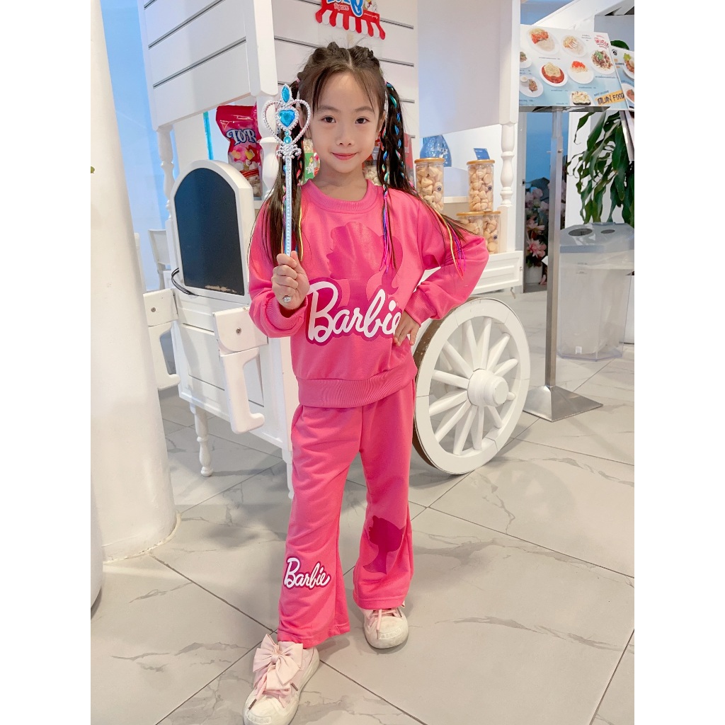 ชุดเซ็ทเด็กลายbarbie ชุดเสื้อ+กางเกง ผ้าดีทรงสวยสีหวานๆ สินค้าพร้อมส่ง