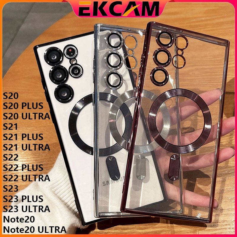 🇹🇭Ekcam เคสกันกล้อง พร้อมเลนส์กล้อง เคสแม่เหล็ก ใส ชาร์จได้ สำหรับ S20 S21 S22 S23 Plus Ultra Note 20 for Samsung Galaxy