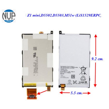 แบตเตอรี่ Sony Z1 mini,Compact,D5502,D5503,M51w (LiS1529ERPC) 5.5x9.2 cm. 2300 mAh.