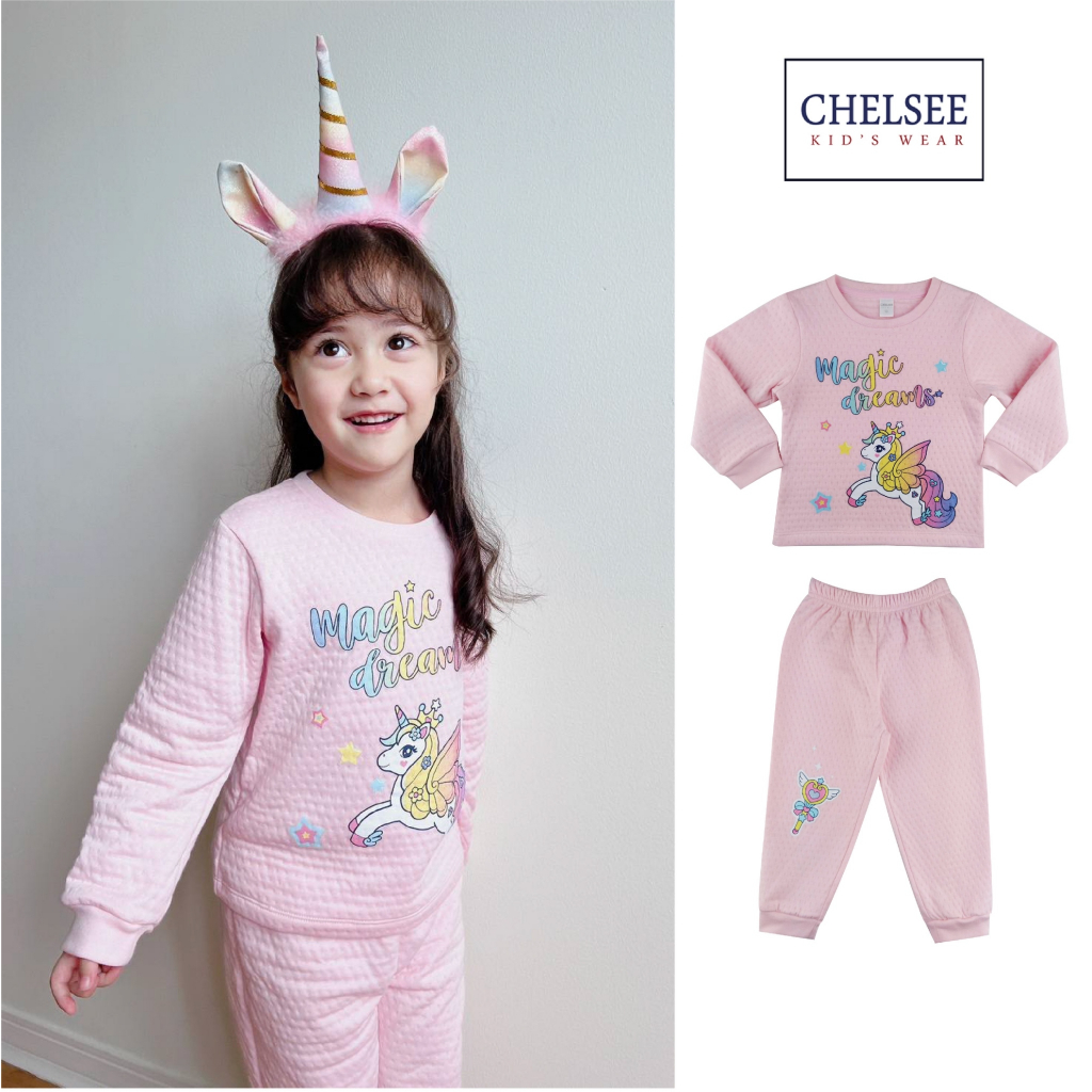 NEW !!!! Chelsee ชุดนอนผ้าแซนวิช เด็กผู้หญิง รุ่น 237962 ลายม้า แขนยาว อายุ 2-10 ปี ผ้า 100%Cotton+Poly ผ้านุ่ม