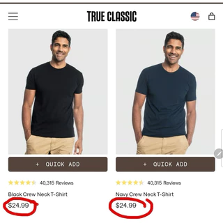 🔥เติมสต็อค ใหม่🎉เสื้อยืดคอกลมสีเอิร์ทโทน 19 สี True Classic Premium Crew Neck Short Sleeve T-Shirt(เอิร์ทโทน)