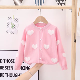 พร้อมส่ง เสื้อไหมพรมเด็ก เสื้อกันหนาวสเวตเตอร์และคาร์ดิแกน งานดี ลายหัวใจน่ารักมาก ผ้านุ่มเด็กผู้หญิง