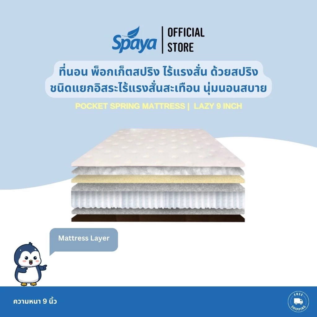 SPAYA Pocket Spring Mattress รุ่น Lazy ขนาด 6 ฟุต หนา 9 นิ้ว thumbnail 4