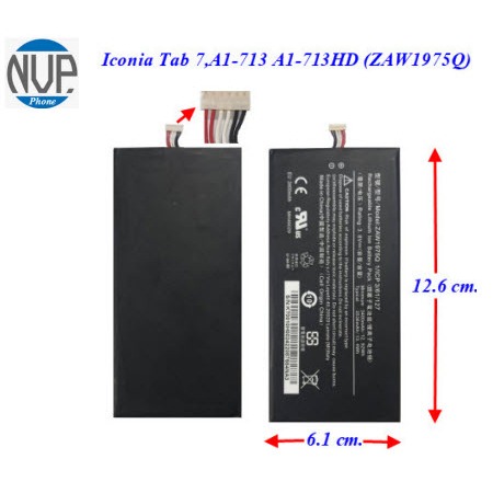 แบตเตอรี่ Acer  Iconia Tab 7,A1-713 A1-713HD,i-Mobile iTab Fun (ZAW1975Q) 6.1x12.6 cm. 3500 mAh.