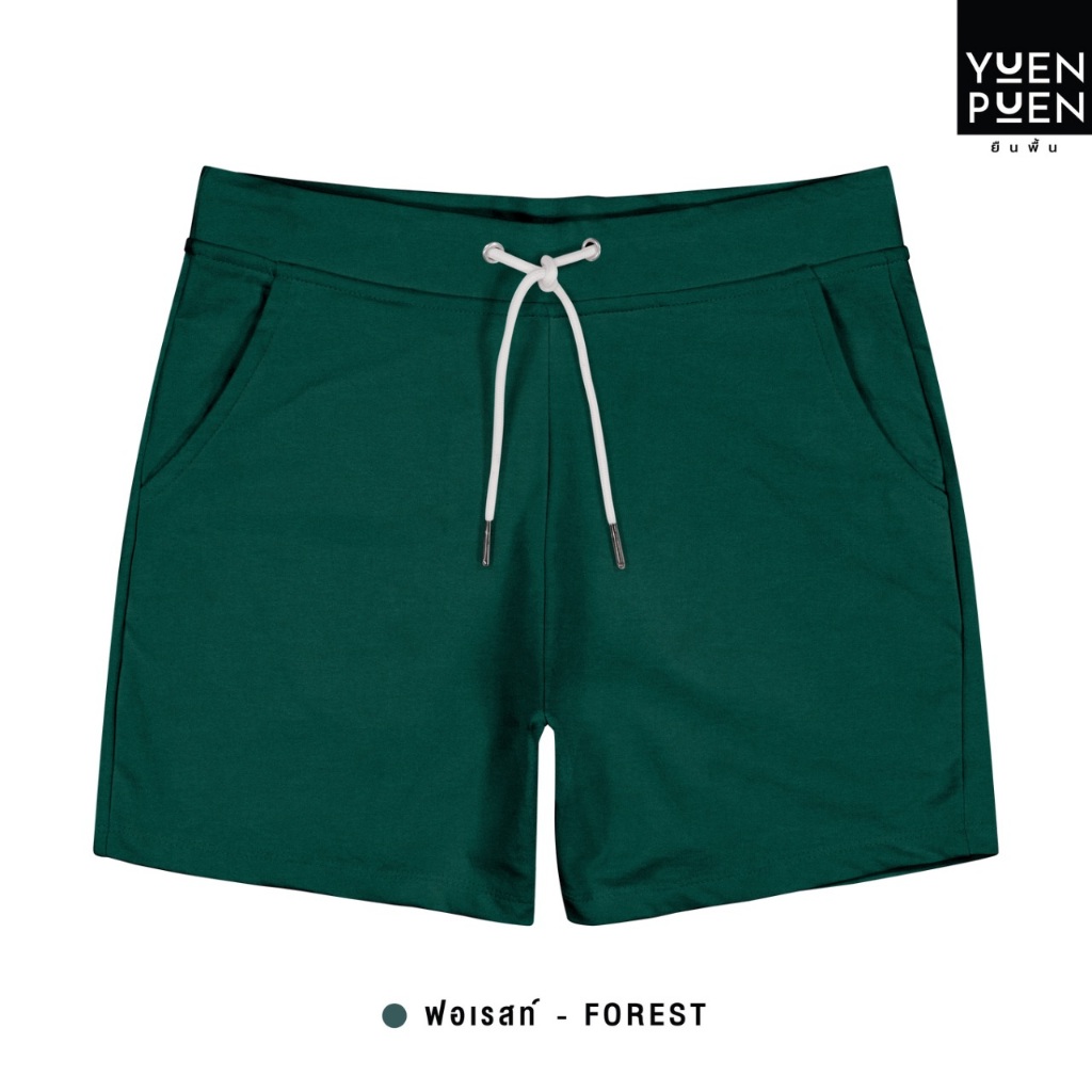 <ใส่โค้ด30WOW200 ลด 30%>YuenPuen ยืนพื้น กางเกงขาสั้น สีฟอเรสต์ รุ่น French Terry ผ้าเกล็ดปลา ยืดหยุ่น นุ่มอยู่ทรง
